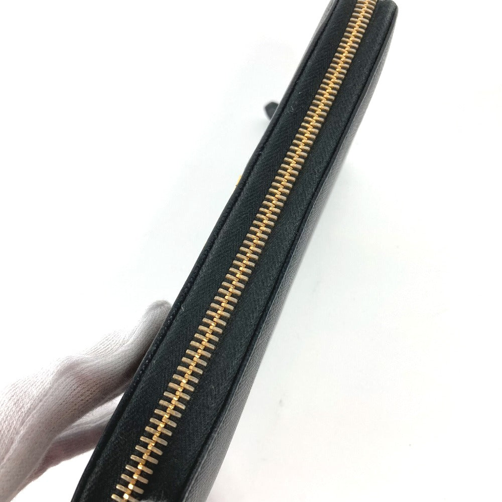 PRADA Long Wallet Purse Safiano leather black logo Zip Around Women Used Authentic