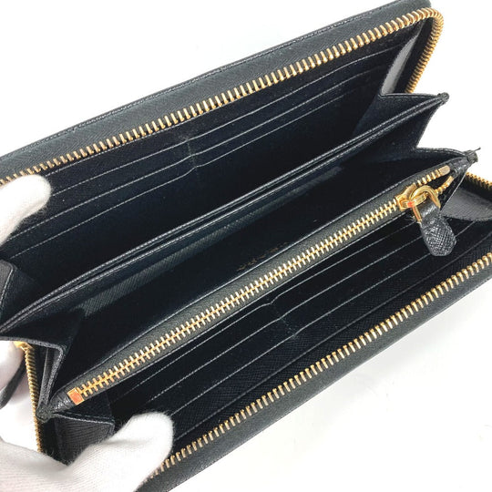 PRADA Long Wallet Purse Safiano leather black logo Zip Around Women Used Authentic