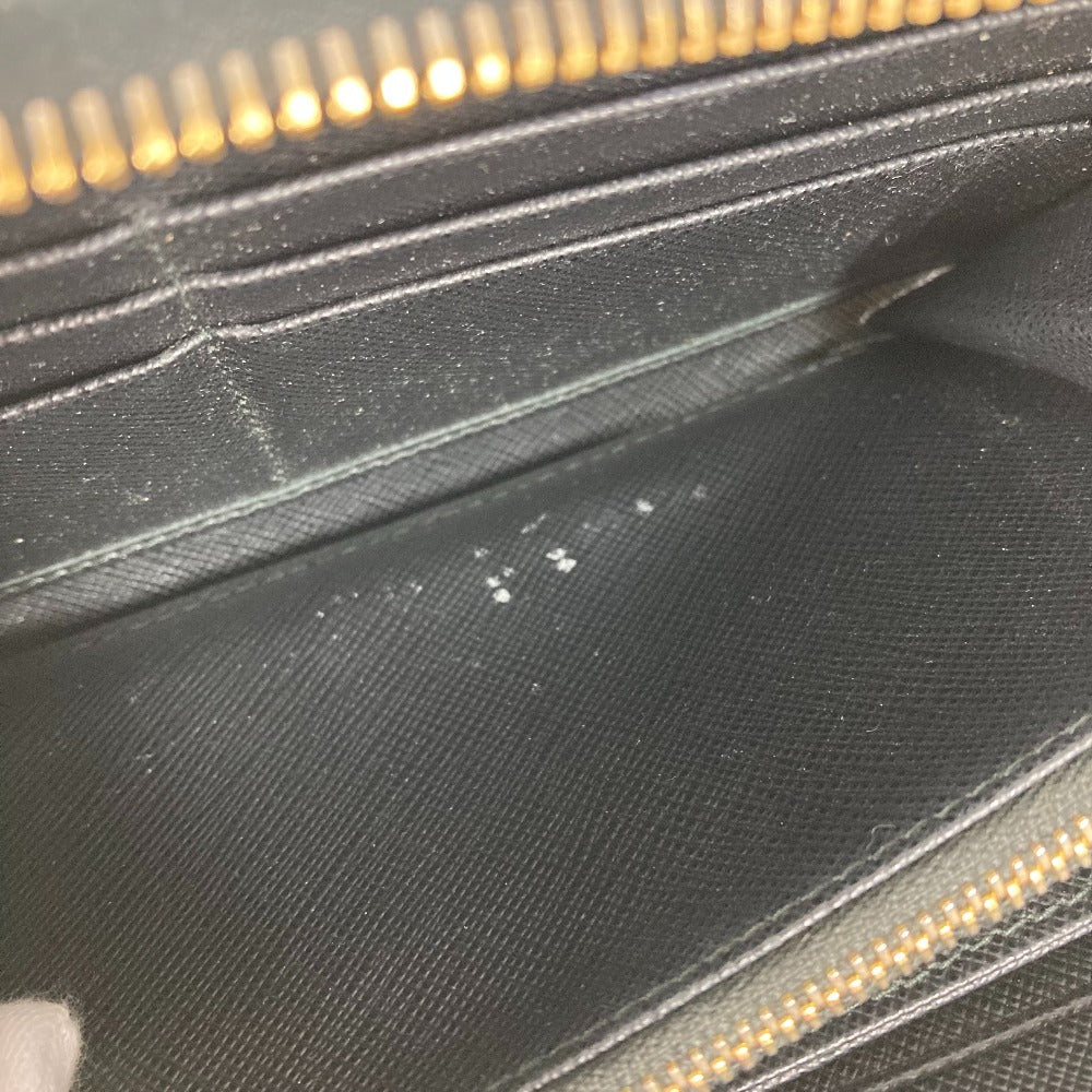 PRADA Long Wallet Purse Safiano leather black logo Zip Around Women Used Authentic