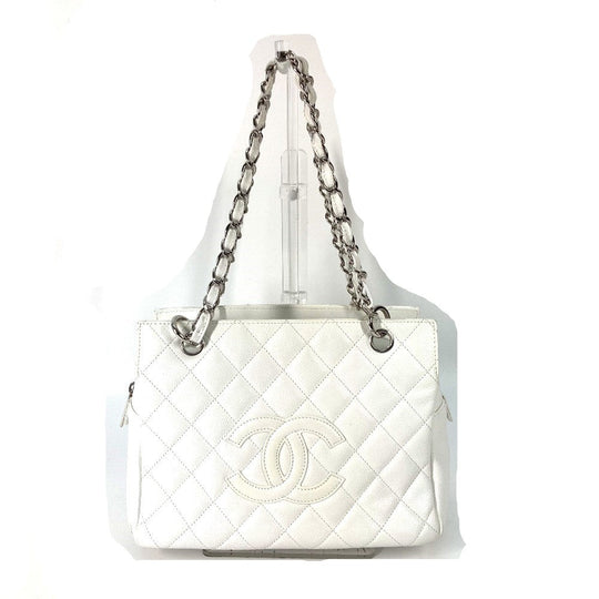 CHANEL Tote Bag Caviar skin white CC COCO Mark Timeless Matelasse Quilting Women Used Authentic