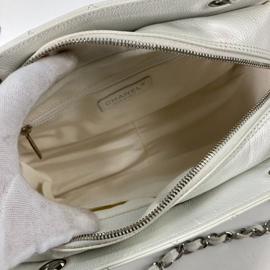 CHANEL Tote Bag Caviar skin white CC COCO Mark Timeless Matelasse Quilting Women Used Authentic
