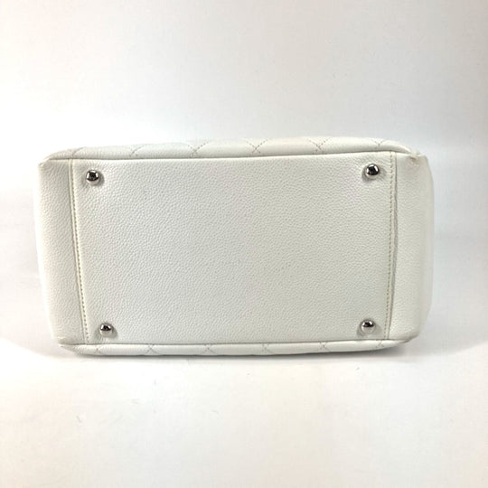 CHANEL Tote Bag Caviar skin white CC COCO Mark Timeless Matelasse Quilting Women Used Authentic