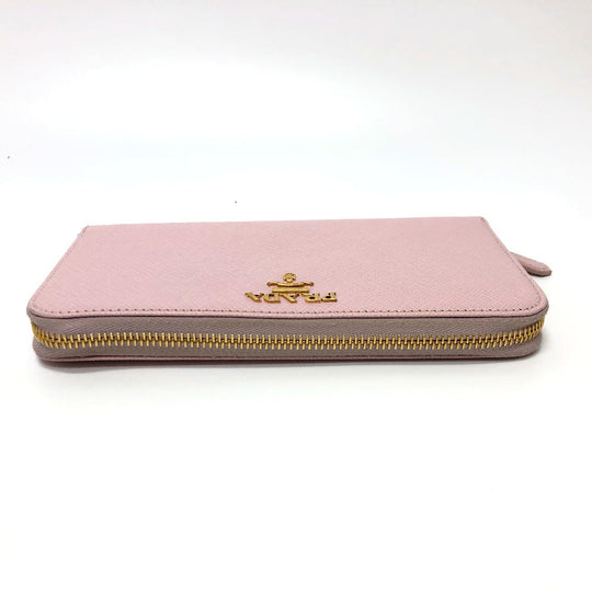 PRADA Long Wallet Purse 1ML506 saffiano leather pink logo Zippy wallet Women Used Authentic