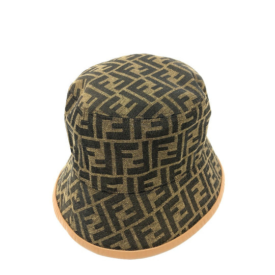 FENDI hat FXQ801 Polyester, Cotton Brown Zucca Bucket hat mens Used Authentic
