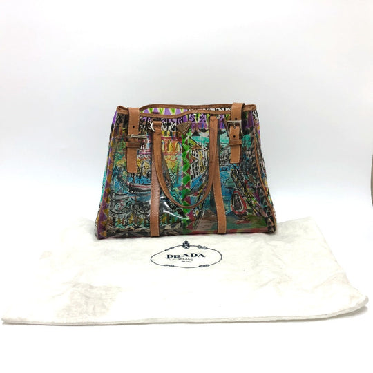 PRADA Tote Bag BR2515 Plastics/Leather multicolor Venetian print Women Used Authentic