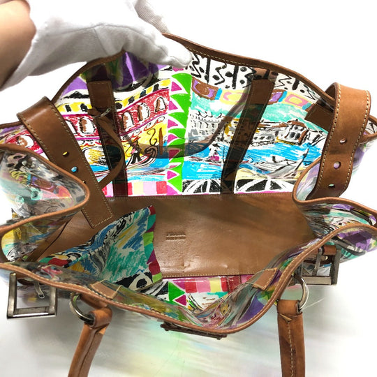 PRADA Tote Bag BR2515 Plastics/Leather multicolor Venetian print Women Used Authentic