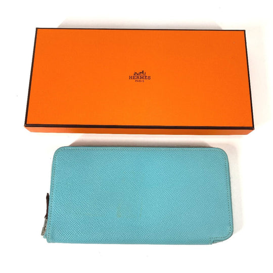 HERMES Long Wallet Purse Epsom blue Azap Long Silk in Women Used Authentic