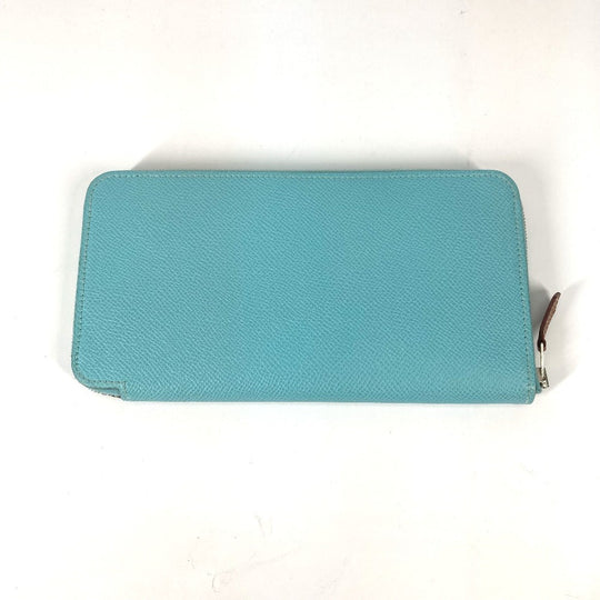 HERMES Long Wallet Purse Epsom blue Azap Long Silk in Women Used Authentic