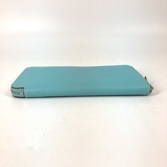 HERMES Long Wallet Purse Epsom blue Azap Long Silk in Women Used Authentic