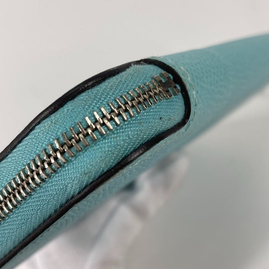HERMES Long Wallet Purse Epsom blue Azap Long Silk in Women Used Authentic