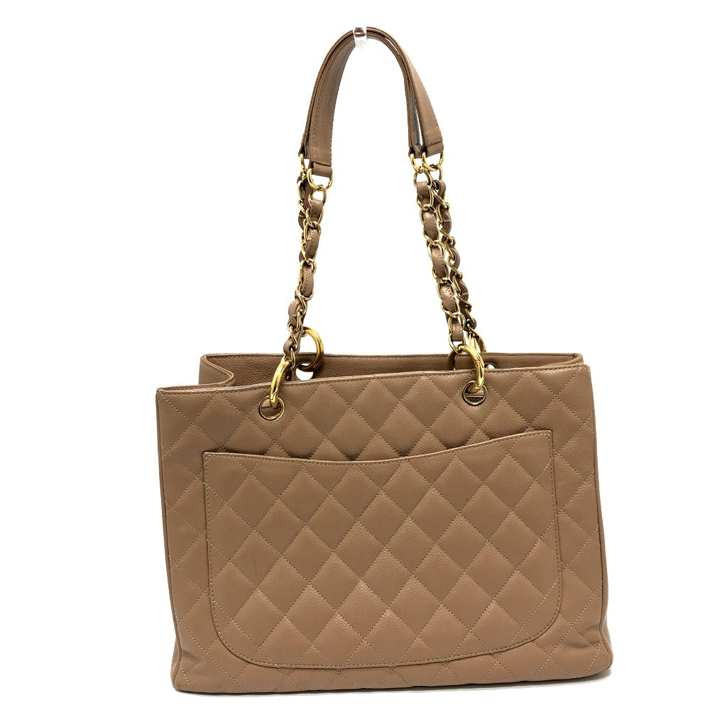 CHANEL Shoulder Bag Caviar skin beige Tote Bag Decacoco CC COCO Mark Matelasse Women Used Authentic
