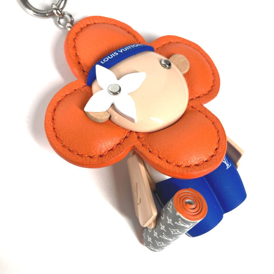 LOUIS VUITTON key ring M01198 Metal / leather Orange Bag charm Vivienne Jim Women Used Authentic