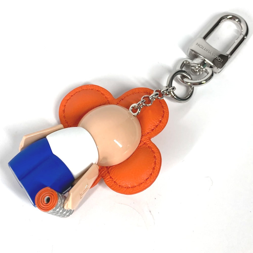 LOUIS VUITTON key ring M01198 Metal / leather Orange Bag charm Vivienne Jim Women Used Authentic