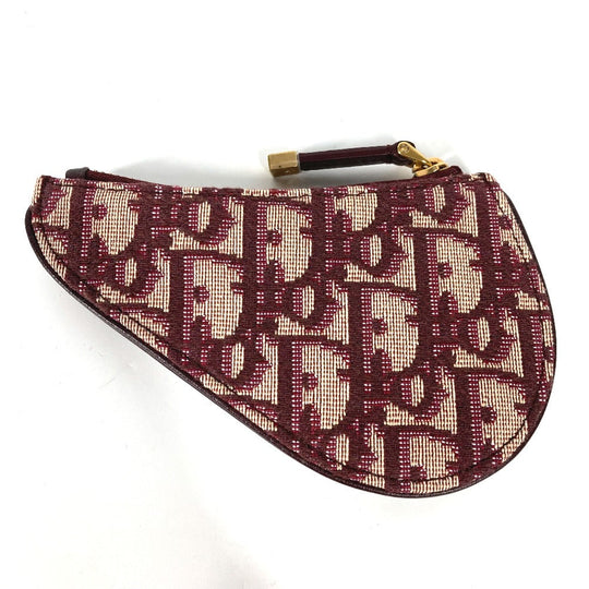 Dior Coin case Canvas / leather wine-red Oblique saddle Women Used Authentic