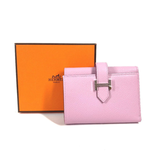 HERMES Trifold wallet Epsom pink Bearn combine Women Used Authentic