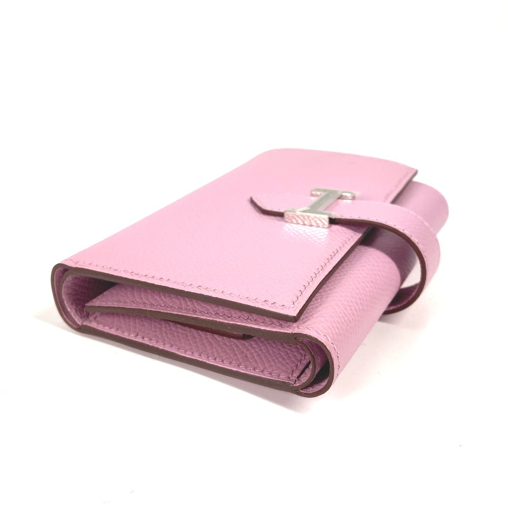 HERMES Trifold wallet Epsom pink Bearn combine Women Used Authentic