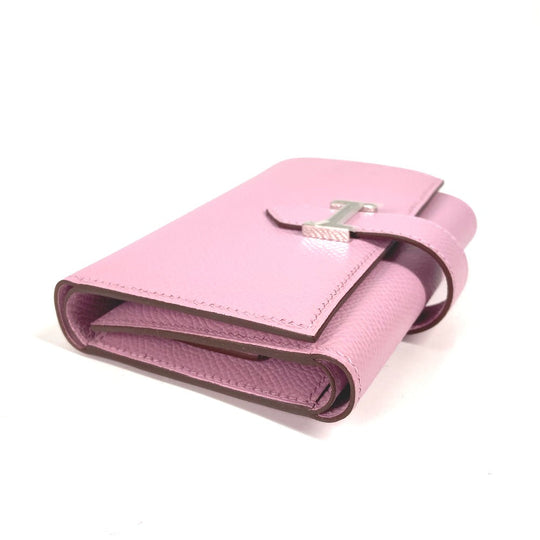 HERMES Trifold wallet Epsom pink Bearn combine Women Used Authentic