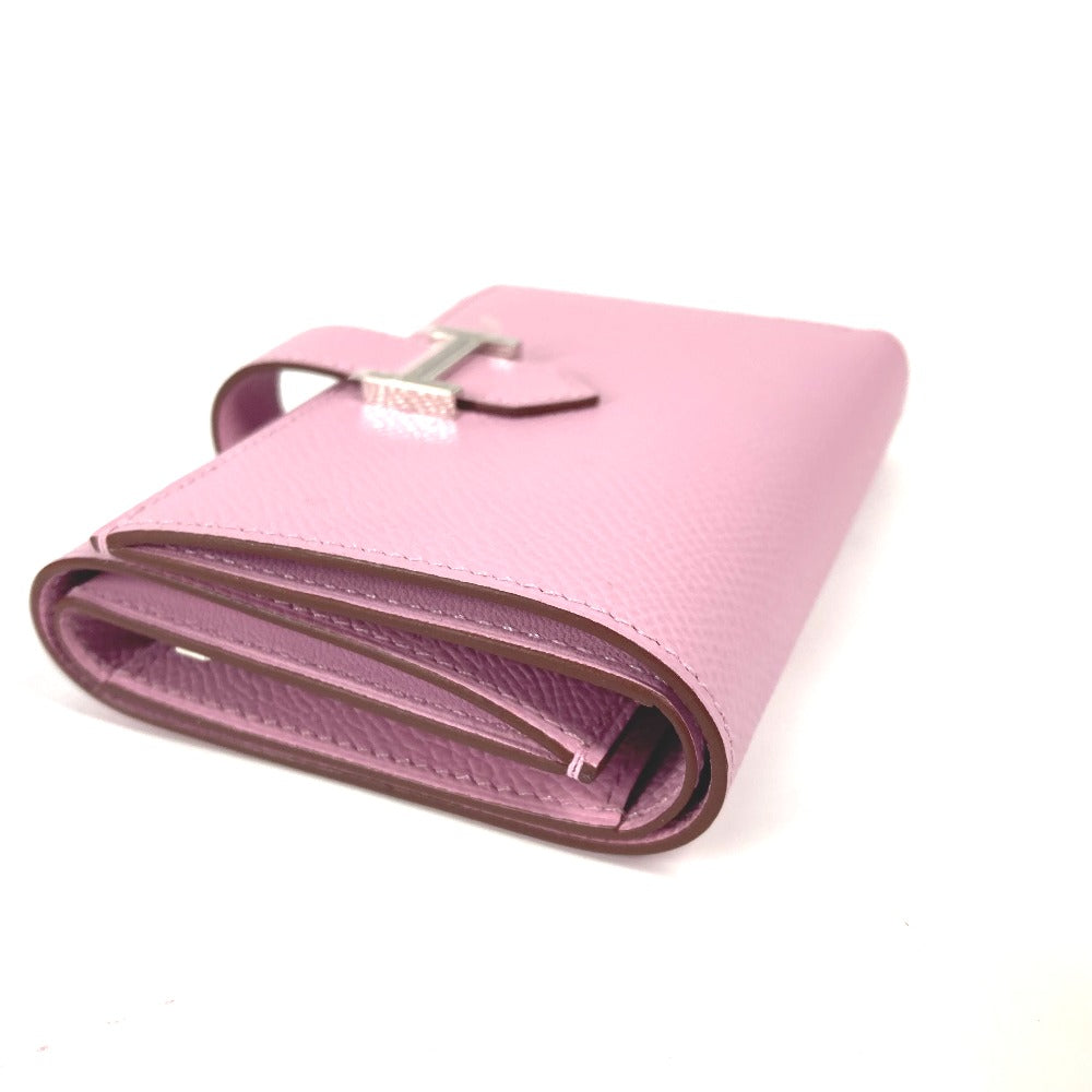 HERMES Trifold wallet Epsom pink Bearn combine Women Used Authentic