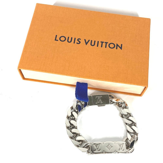 LOUIS VUITTON bracelet M00270 metal Silver chain bracelet monogram mens Used Authentic