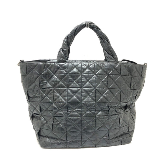 CHANEL Tote Bag leather black Woven Shoulder Bag CC COCO Mark Quilting Women Used Authentic