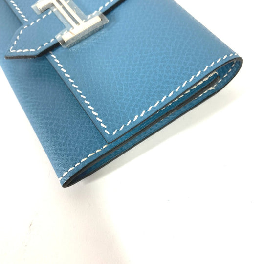 HERMES Card Case leather blue Bean Women Used Authentic