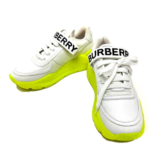 BURBERRY sneakers leather white shoes logo Women 37 Used Authentic