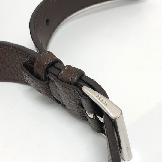 PRADA Shoulder Bag leather Brown Triangle logo By color Women Silver hardware Used Authentic