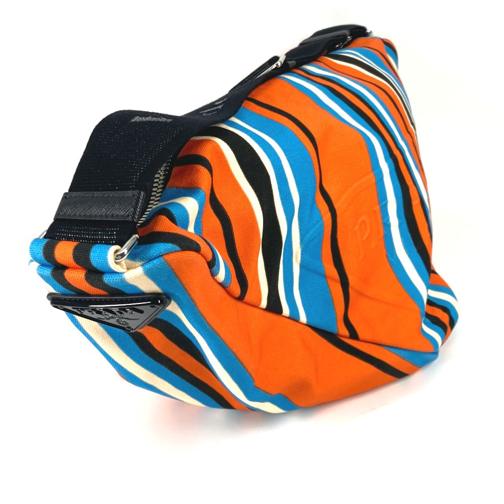 PRADA Shoulder Bag 2VY007 canvas Orange stripe Triangle Bayadere mens Used Authentic