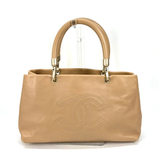 CHANEL Handbag Caviar skin beige Shoulder Bag bag shawl CC COCO Mark Women Used Authentic