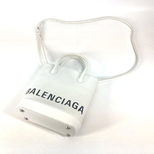 BALENCIAGA Shoulder Bag 596159 leather white logo Ville XXS Women Used Authentic