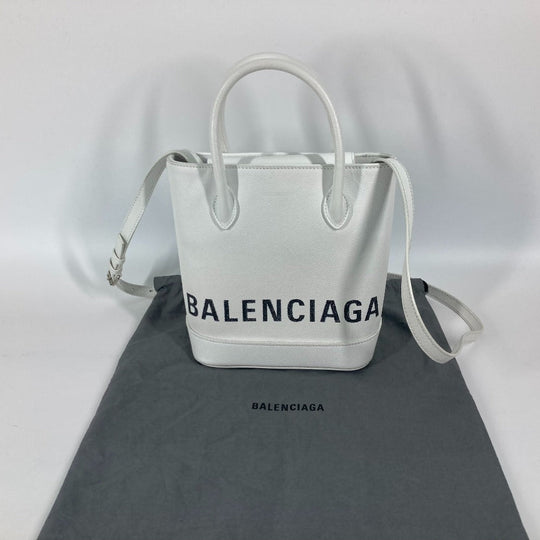 BALENCIAGA Shoulder Bag 596159 leather white logo Ville XXS Women Used Authentic