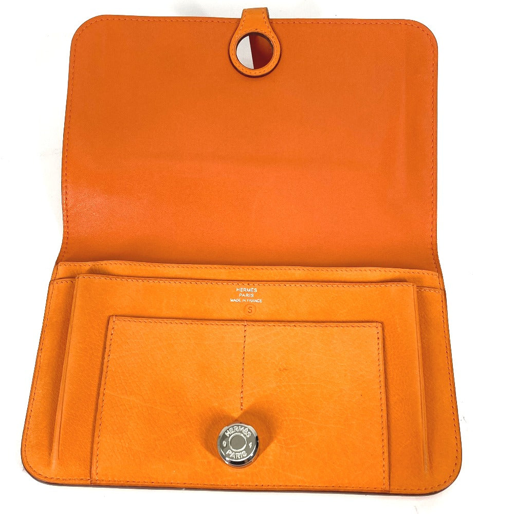 HERMES Long Wallet Purse Nubuck Orange Long wallet Dogon GM Women Used Authentic