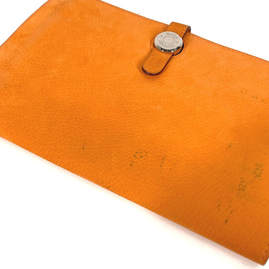 HERMES Long Wallet Purse Nubuck Orange Long wallet Dogon GM Women Used Authentic