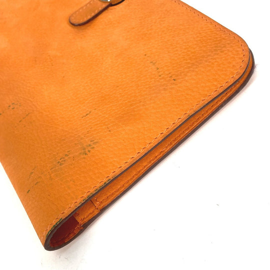 HERMES Long Wallet Purse Nubuck Orange Long wallet Dogon GM Women Used Authentic