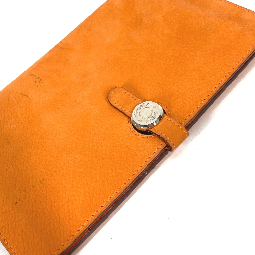 HERMES Long Wallet Purse Nubuck Orange Long wallet Dogon GM Women Used Authentic