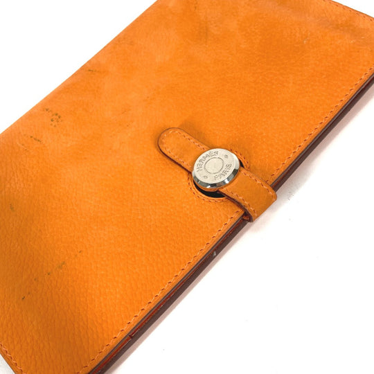 HERMES Long Wallet Purse Nubuck Orange Long wallet Dogon GM Women Used Authentic