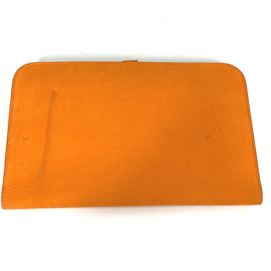 HERMES Long Wallet Purse Nubuck Orange Long wallet Dogon GM Women Used Authentic