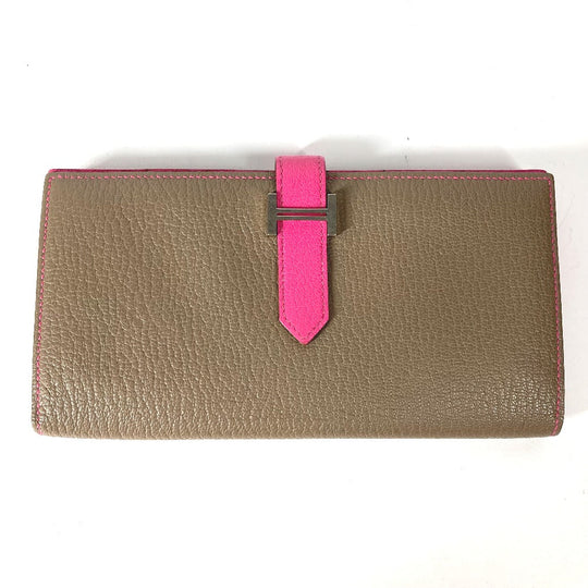HERMES Long Wallet Purse Shave pink HMetal Bearnsfre Verso Women Used Authentic