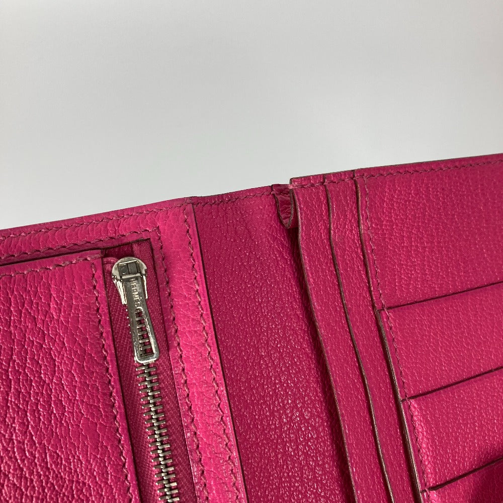 HERMES Long Wallet Purse Shave pink HMetal Bearnsfre Verso Women Used Authentic