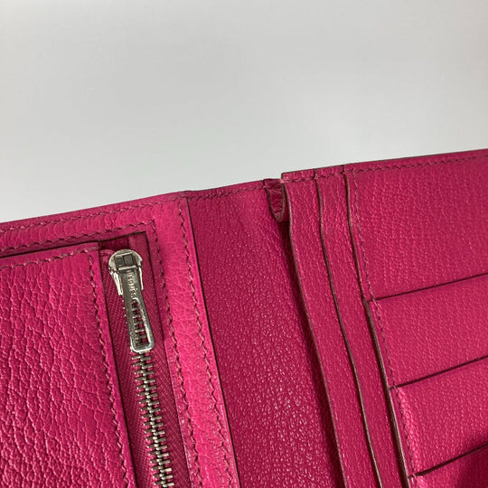 HERMES Long Wallet Purse Shave pink HMetal Bearnsfre Verso Women Used Authentic