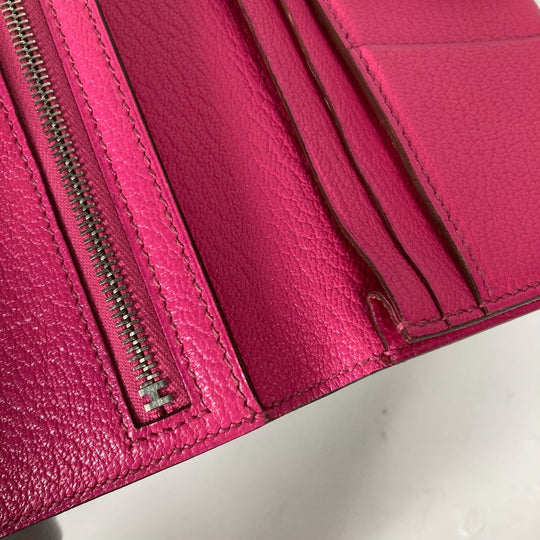 HERMES Long Wallet Purse Shave pink HMetal Bearnsfre Verso Women Used Authentic