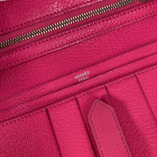 HERMES Long Wallet Purse Shave pink HMetal Bearnsfre Verso Women Used Authentic