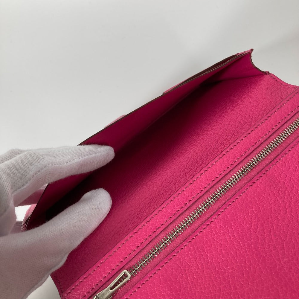 HERMES Long Wallet Purse Shave pink HMetal Bearnsfre Verso Women Used Authentic