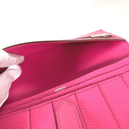 HERMES Long Wallet Purse Shave pink HMetal Bearnsfre Verso Women Used Authentic