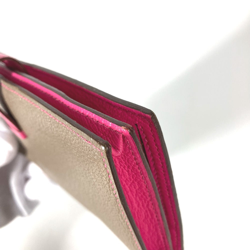 HERMES Long Wallet Purse Shave pink HMetal Bearnsfre Verso Women Used Authentic