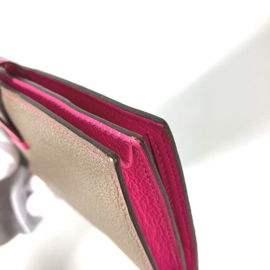 HERMES Long Wallet Purse Shave pink HMetal Bearnsfre Verso Women Used Authentic