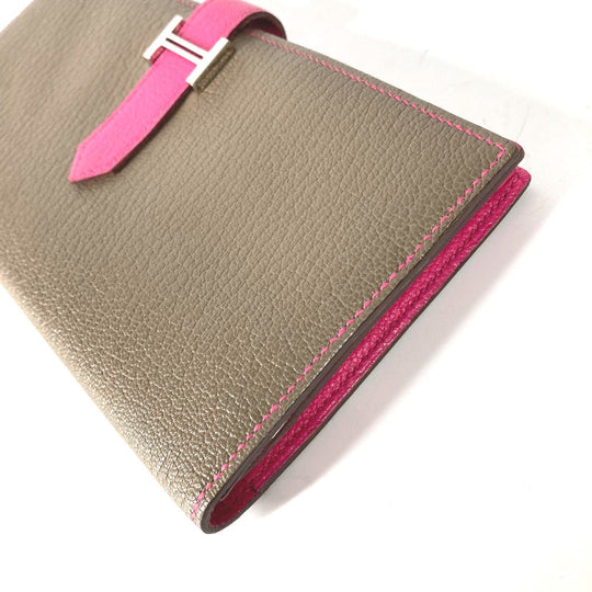 HERMES Long Wallet Purse Shave pink HMetal Bearnsfre Verso Women Used Authentic