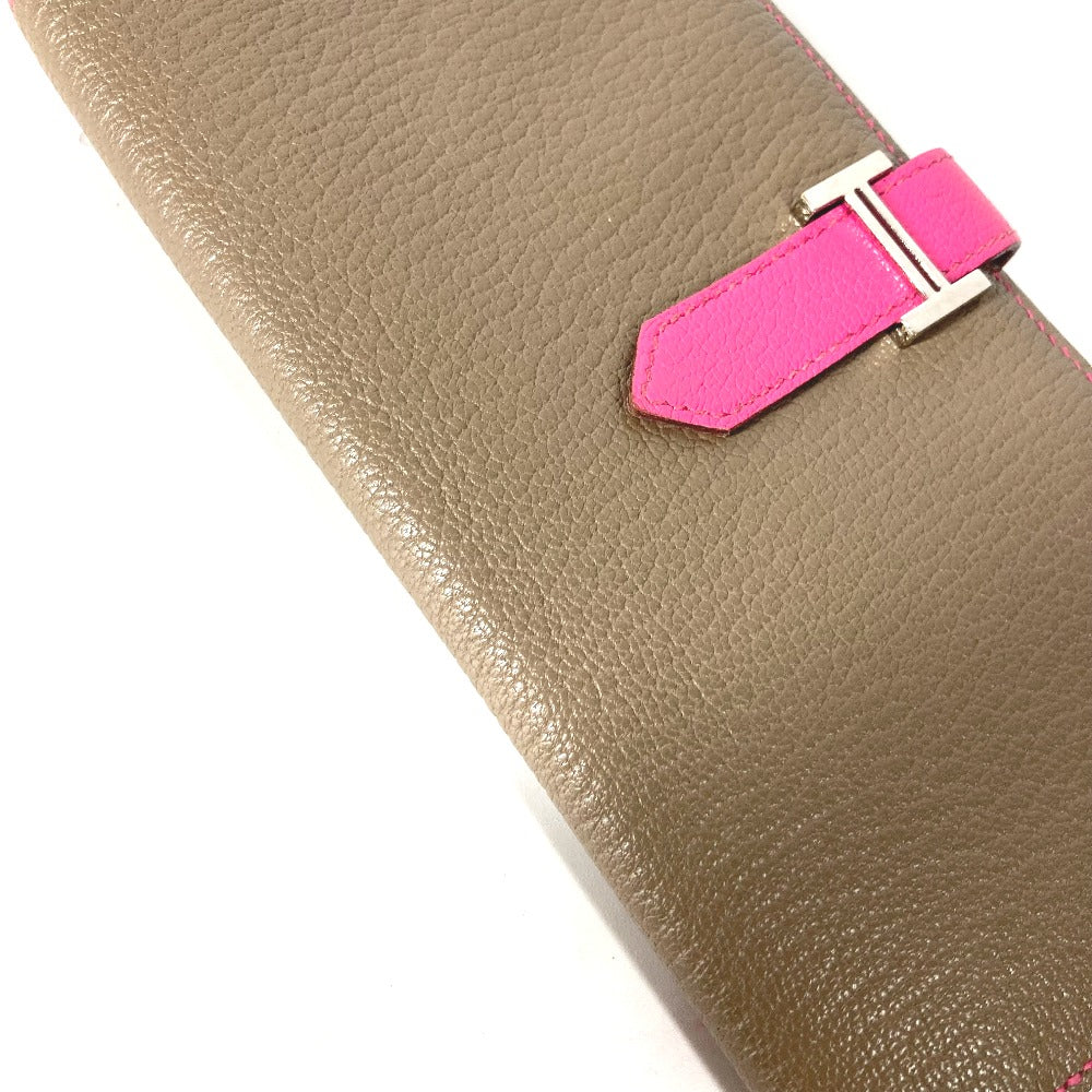 HERMES Long Wallet Purse Shave pink HMetal Bearnsfre Verso Women Used Authentic