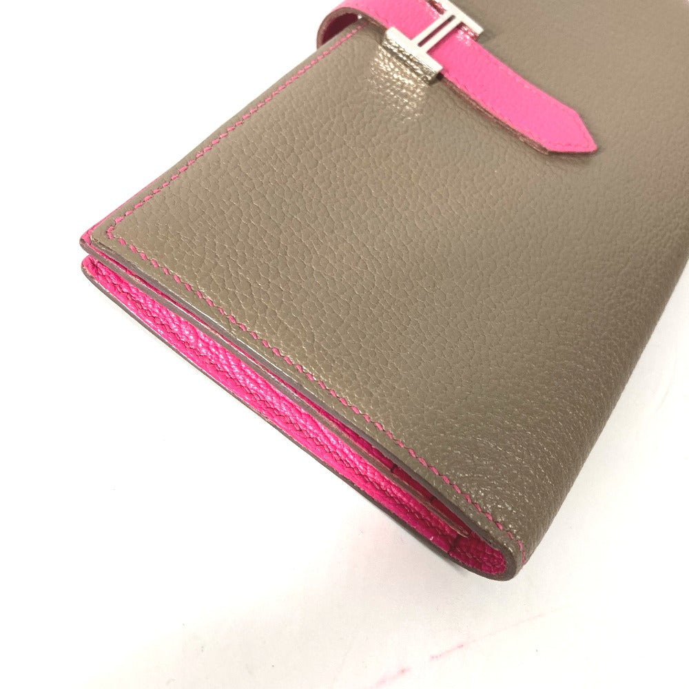 HERMES Long Wallet Purse Shave pink HMetal Bearnsfre Verso Women Used Authentic