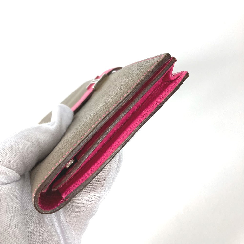 HERMES Long Wallet Purse Shave pink HMetal Bearnsfre Verso Women Used Authentic